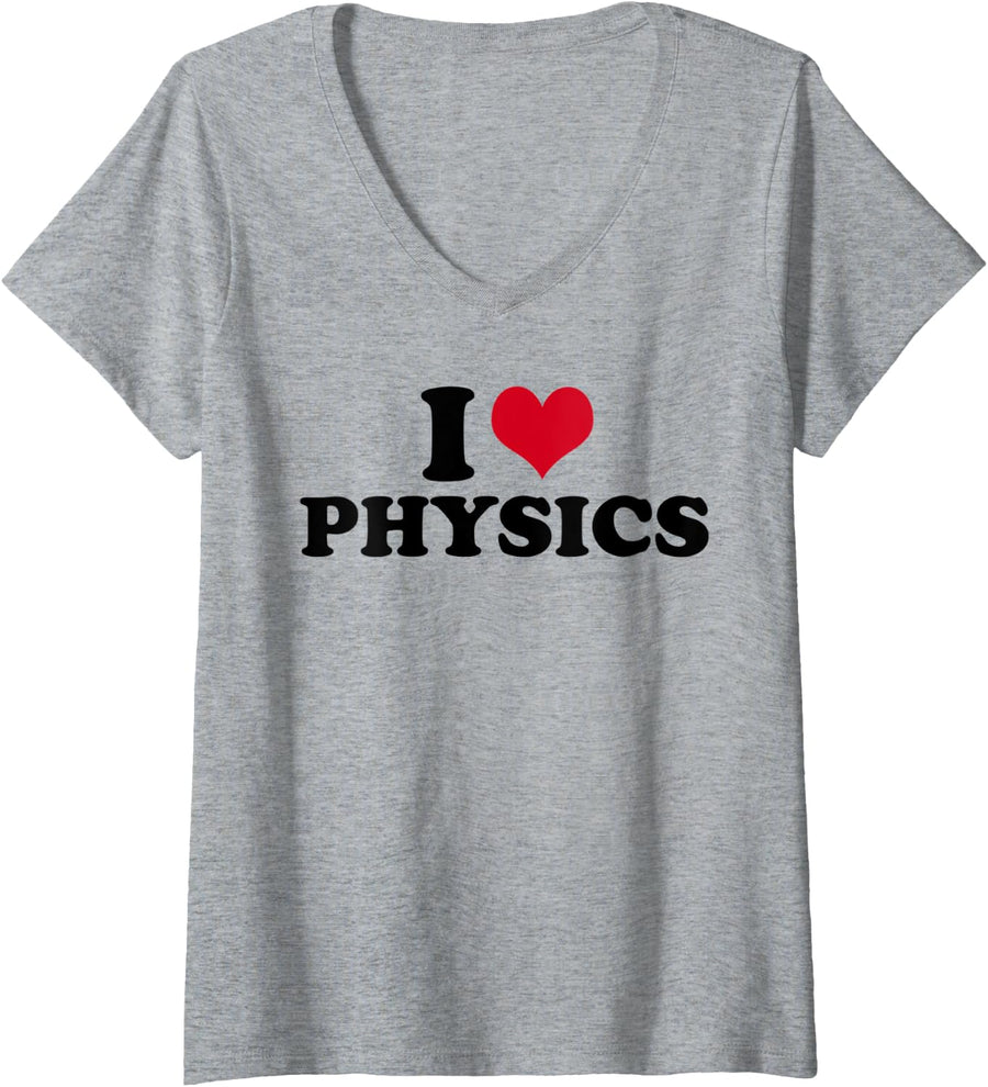 Womens I Love Physics Teacher V-Neck T-Shirt - Heather Grey