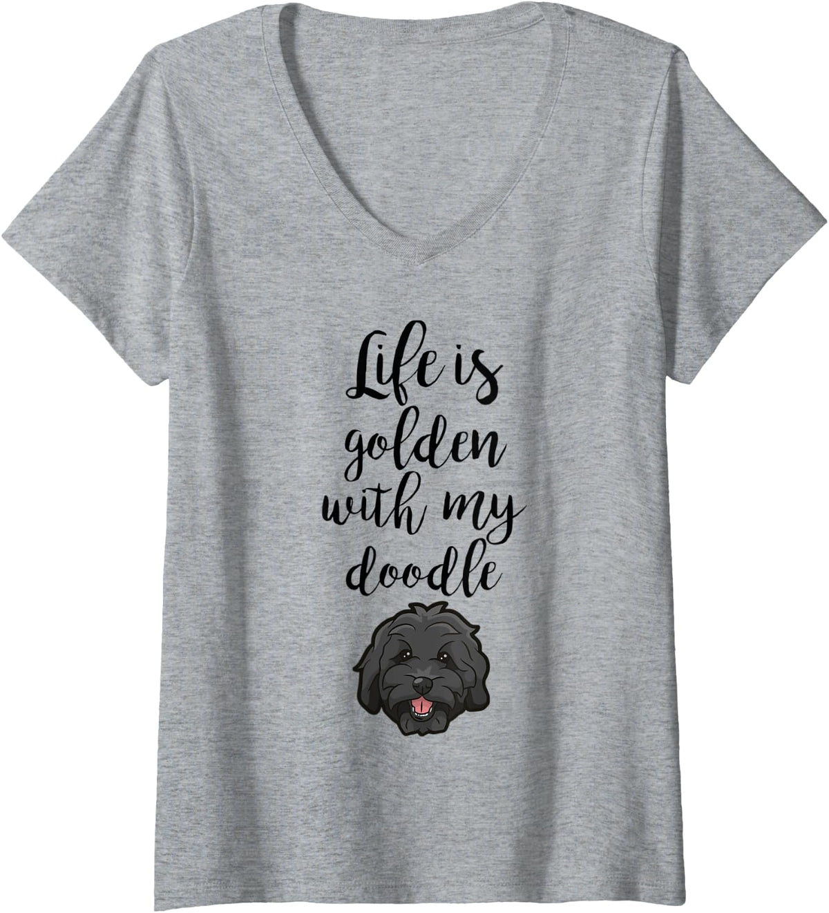 Womens Life Is Golden With My Doodle - Goldendoodle Dog Gift V-Neck T-Shirt - Heather Grey