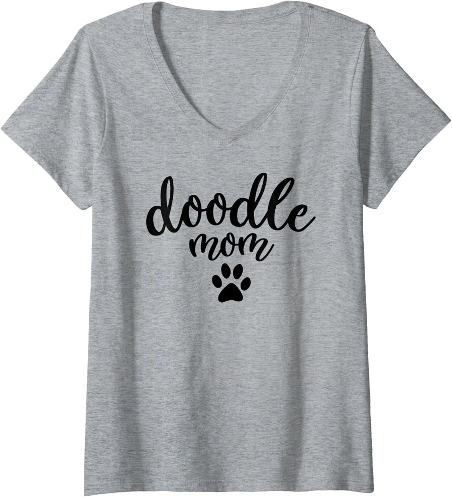 Womens Doodle Mom Dog Paw Goldendoodle V-Neck T-Shirt - Heather Grey