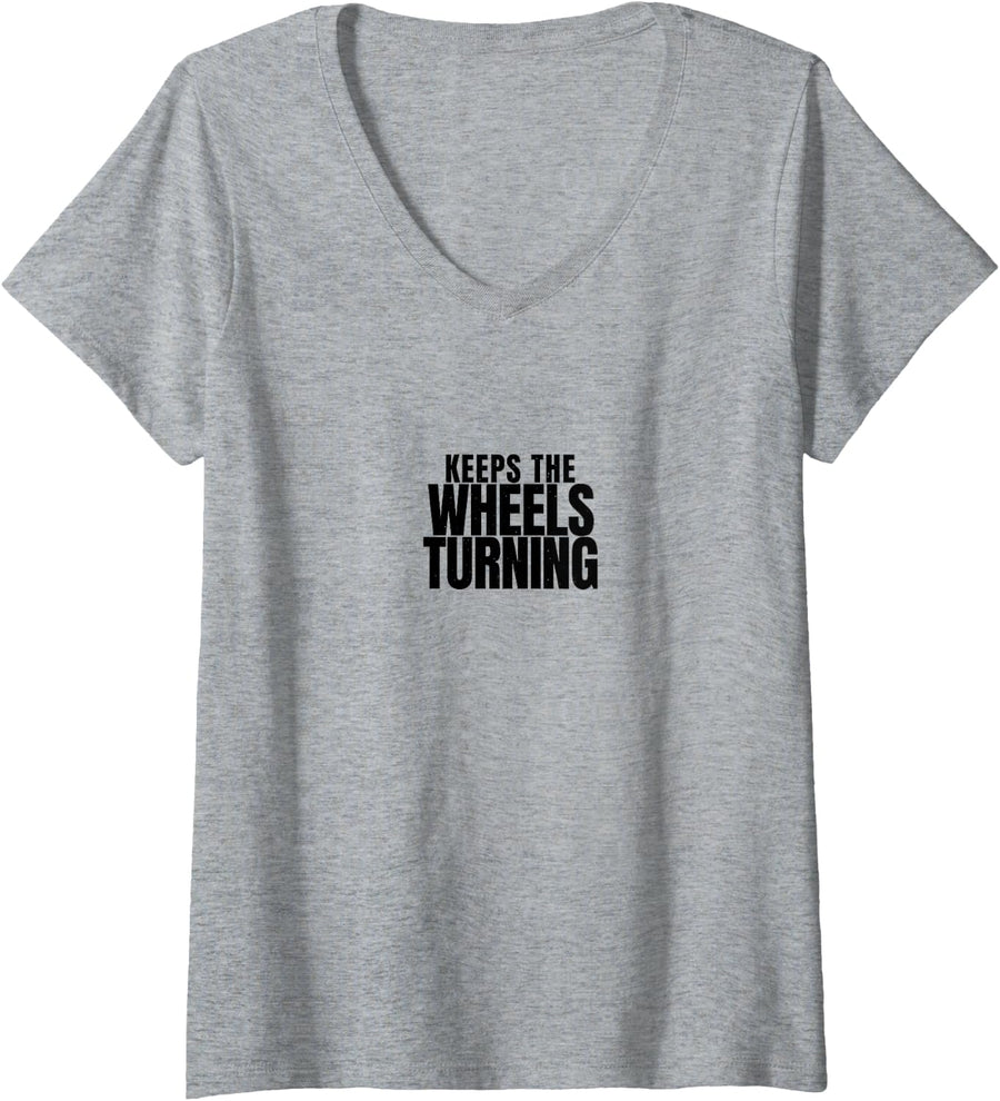 Women's School Bus Driver - Keeps The Wheels Turning - Bus Driver V-Neck T-Shirt - Heather Grey