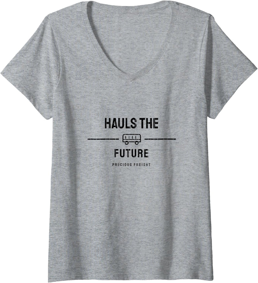 Women's School Bus Driver - Hauls The Future - Bus Driver V-Neck T-Shirt - Heather Grey