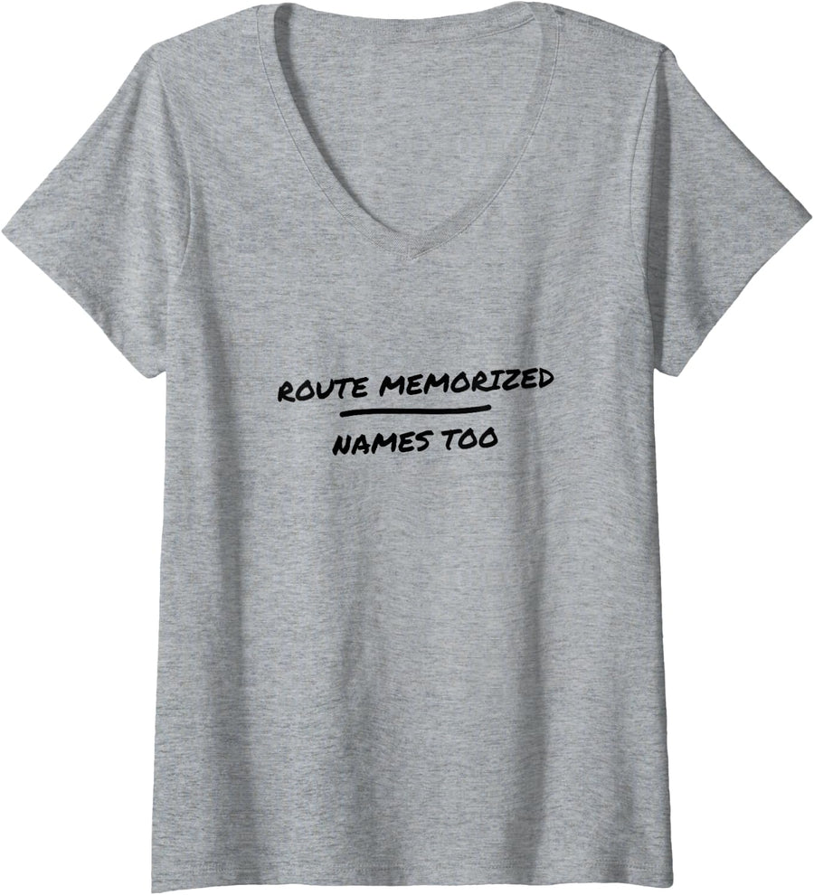Women's School Bus Driver - Route Memorized Names Too - Bus Driver V-Neck T-Shirt - Heather Grey