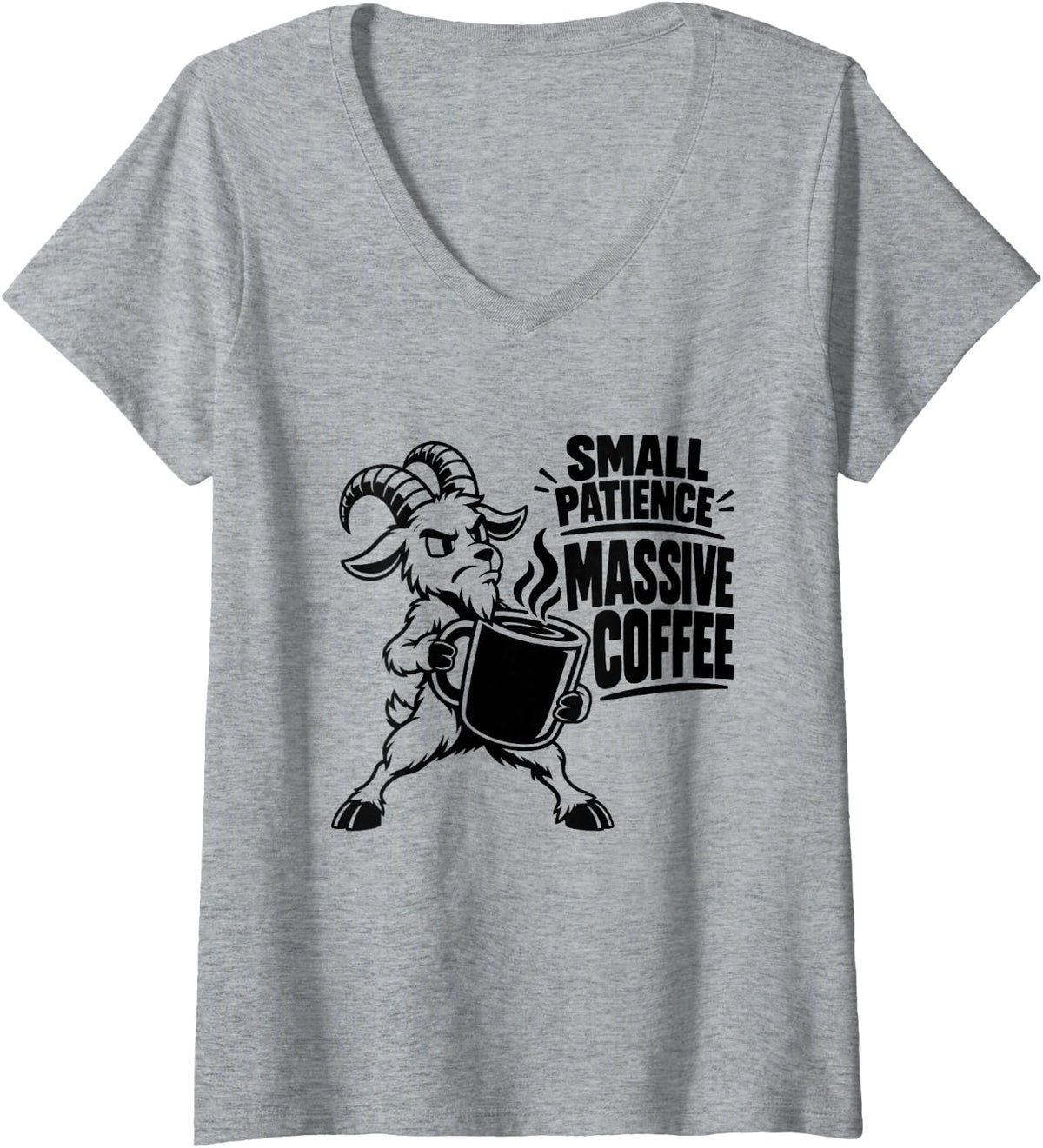 Women's Goat Coffee Lover Grumpy Morning Caffeine Farm Animal Humor V-Neck T-Shirt - Heather Grey