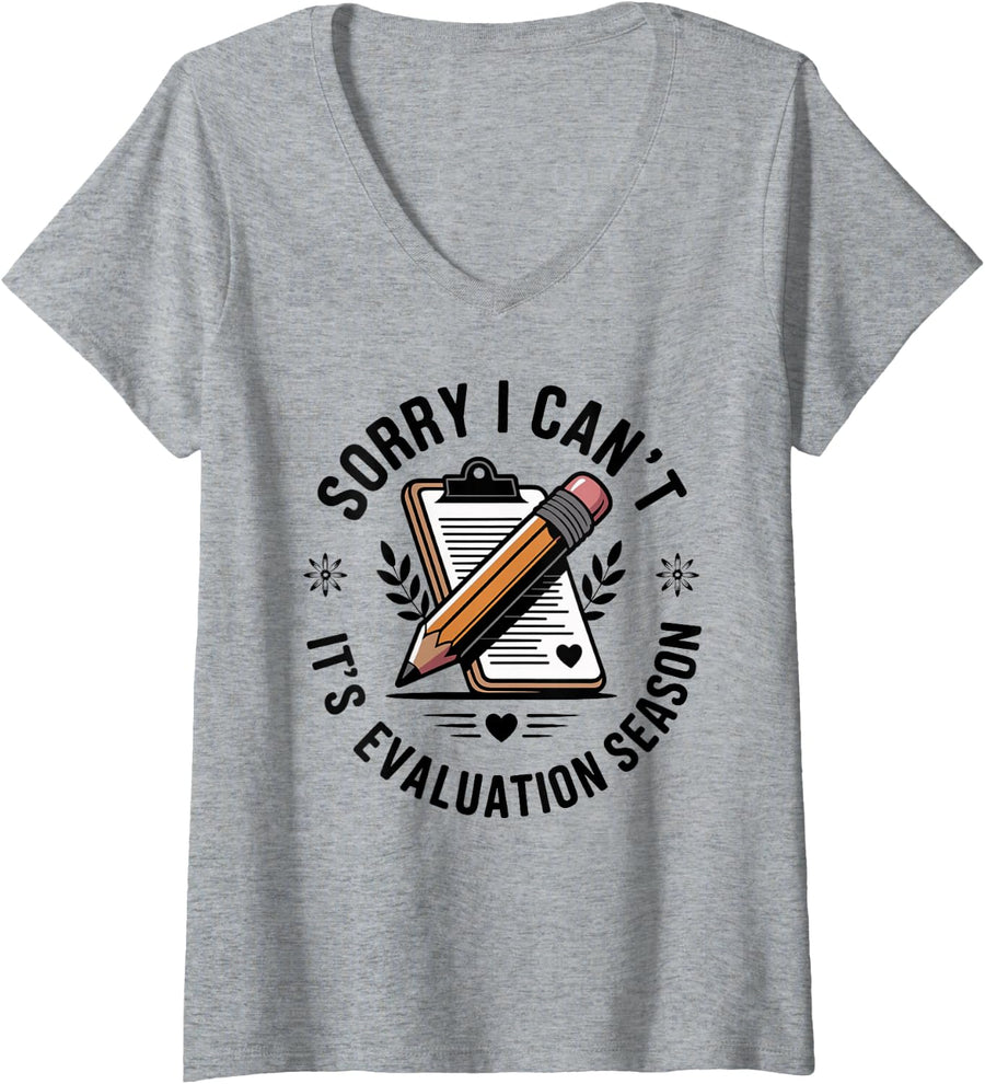 Women's It's Evaluation Season Funny School Psychologist V-Neck T-Shirt - Heather Grey