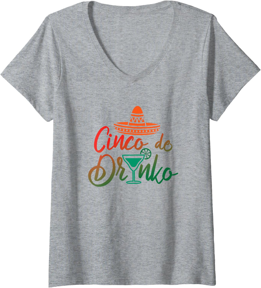 Women's Cinco de Drinko, Funny Cinco de Mayo, Party Mexico Women V-Neck T-Shirt - Heather Grey