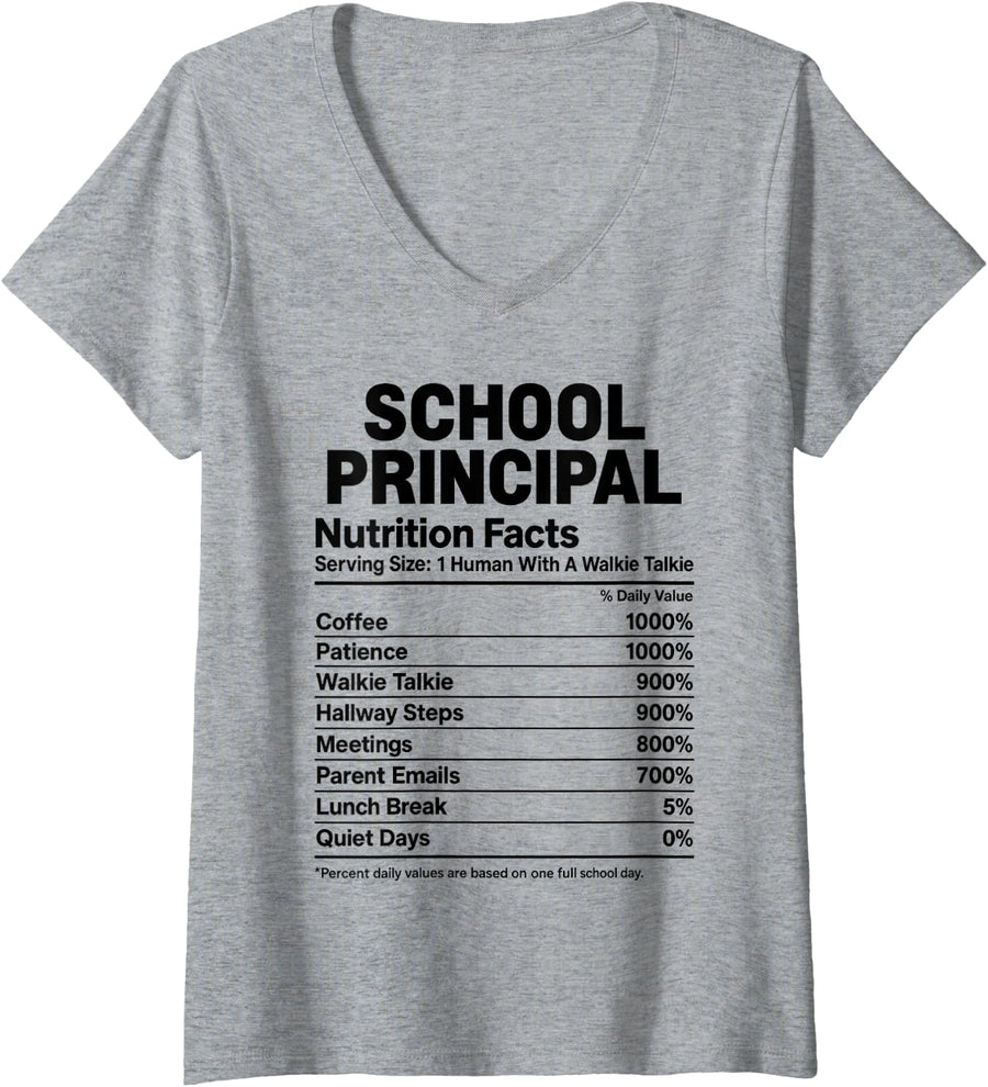 Women's School Principal Nutrition Facts V-Neck T-Shirt - Heather Grey