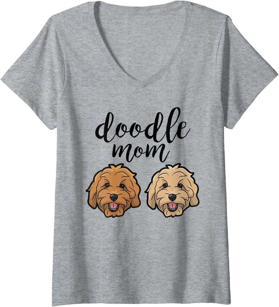 Women's Goldendoodle Mom Cute Doodle Dog V-Neck T-Shirt - Heather Grey