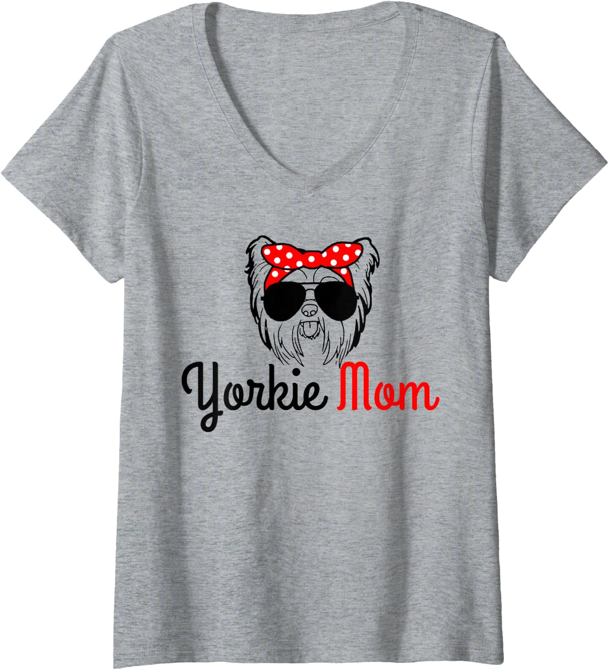Women's Yorkie Mom Vintage Funny Cute Dog Yorkshire Terrier Mum V-Neck T-Shirt - Heather Grey