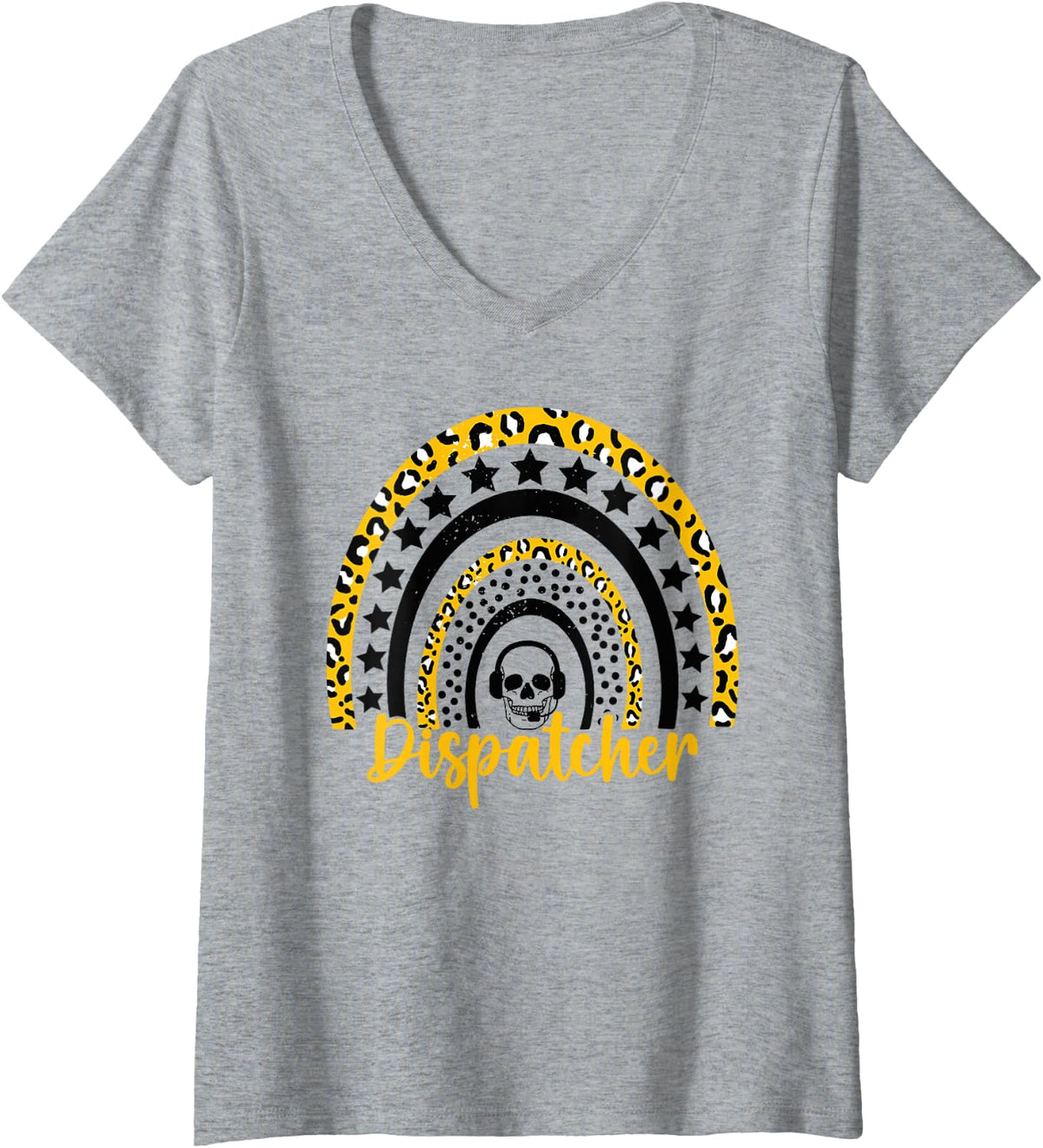 Women's 911 Dispatcher Life First Responder Dispatch Operator Gold V-Neck T-Shirt - Heather Grey