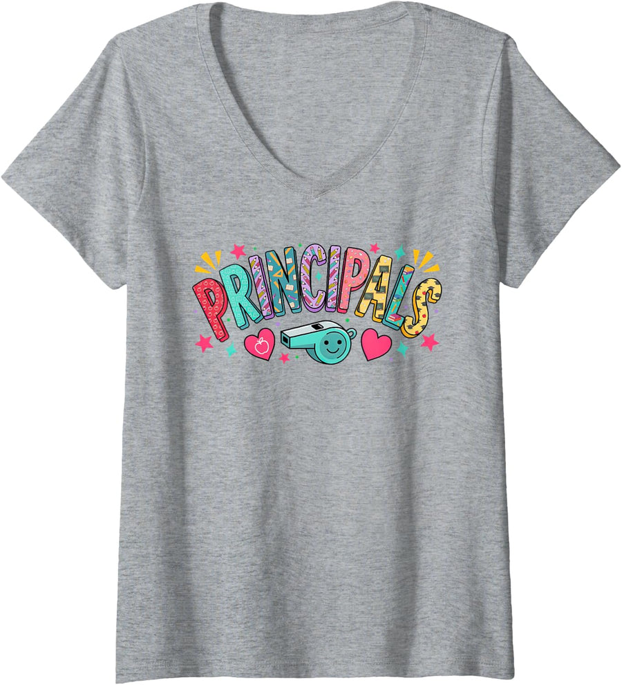 Women's School Principal Administrator Administration Leading Head V-Neck T-Shirt - Heather Grey
