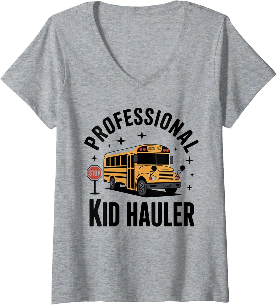 Women's School Bus Driver V-Neck T-Shirt - Heather Grey