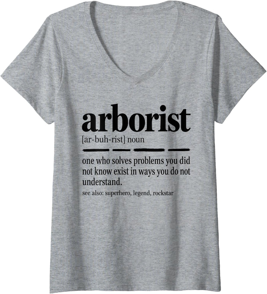 Women's Arborist Definition Tree Care V-Neck T-Shirt - Heather Grey