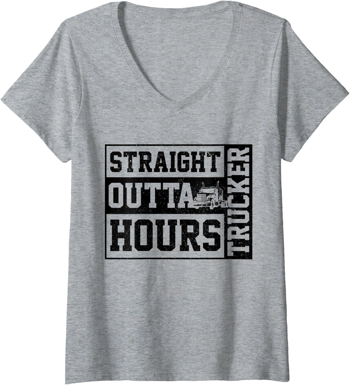 Women's Truck Driver Straight Outta Hours Trucker Funny Gift V-Neck T-Shirt - Heather Grey