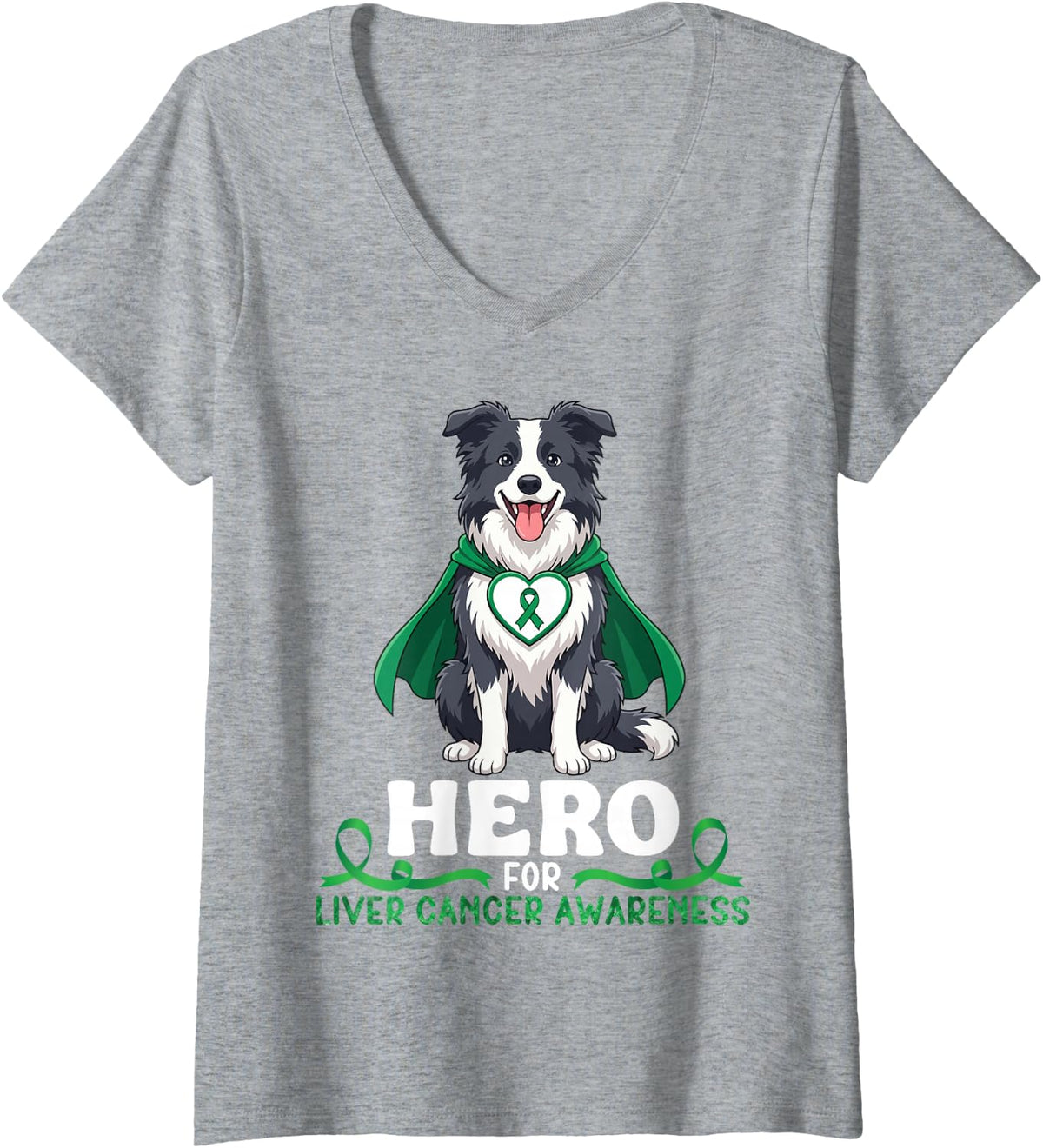 Women's Border Collie Dog Hero for Liver Cancer Awareness Supporter V-Neck T-Shirt - Heather Grey