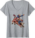 Women's American Rodeo Riding Bull Retro USA Vintage Souvenir Kids V-Neck T-Shirt - Heather Grey