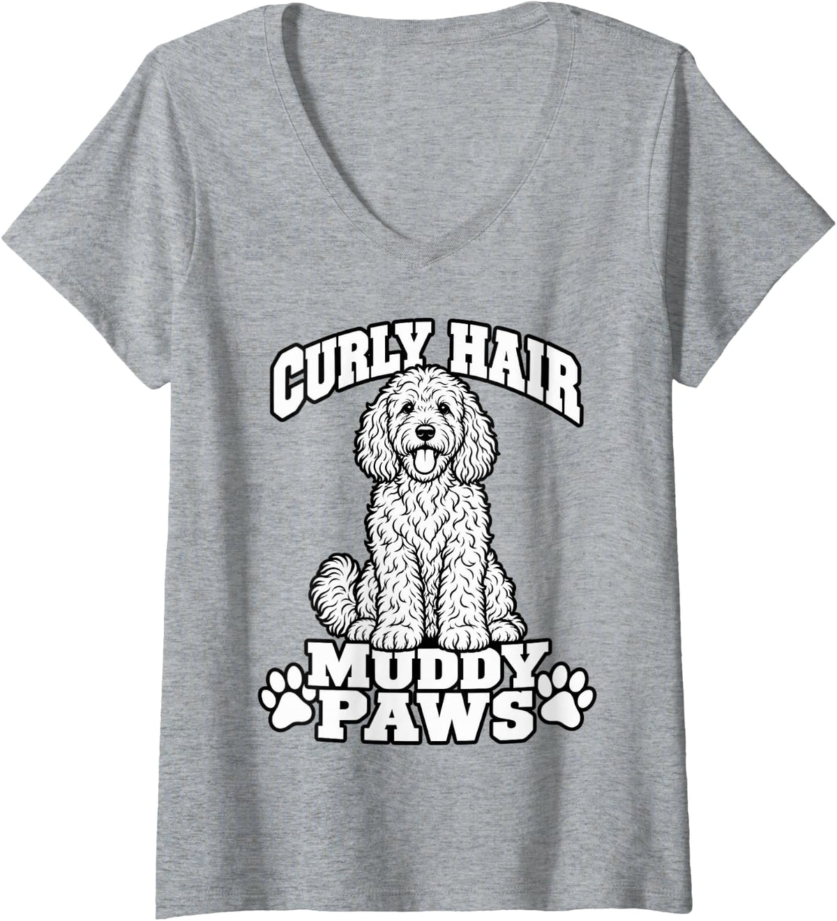 Women's Goldendoodle Curly Hair Muddy Paws Doodle Mom Funny Pup V-Neck T-Shirt - Heather Grey