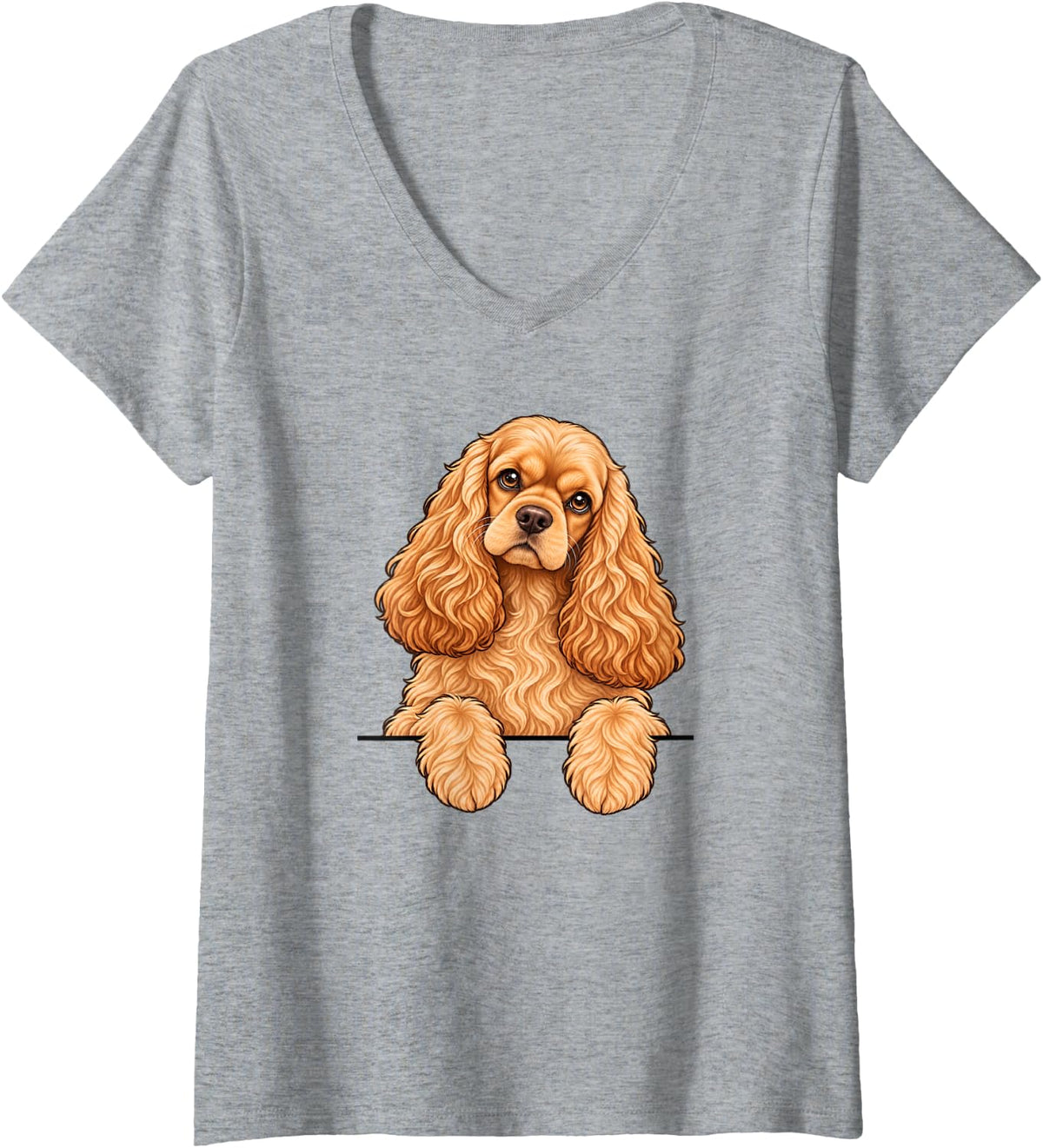 Women's Womens Girls Moms Peeking Pocket Cocker Spaniel Dog Lover V-Neck T-Shirt - Heather Grey