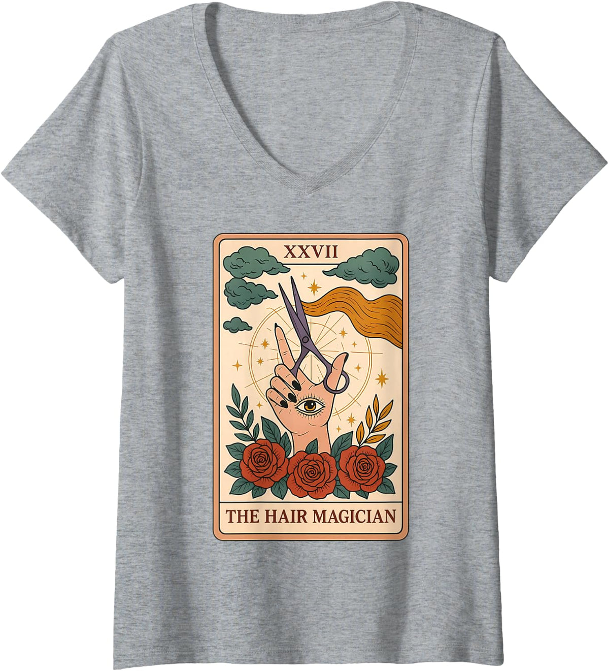 Women's Hair Magician Tarot Card Hairstylist Mystic Hairdresser V-Neck T-Shirt - Heather Grey