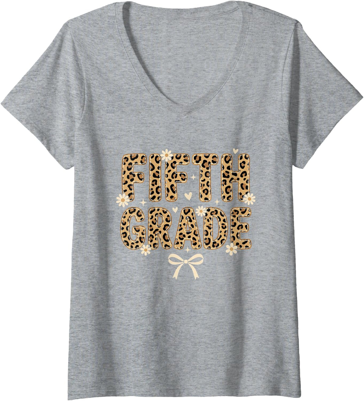 Women's Fifth Grade Leopard Back to School Elementary Teacher Women V-Neck T-Shirt - Heather Grey