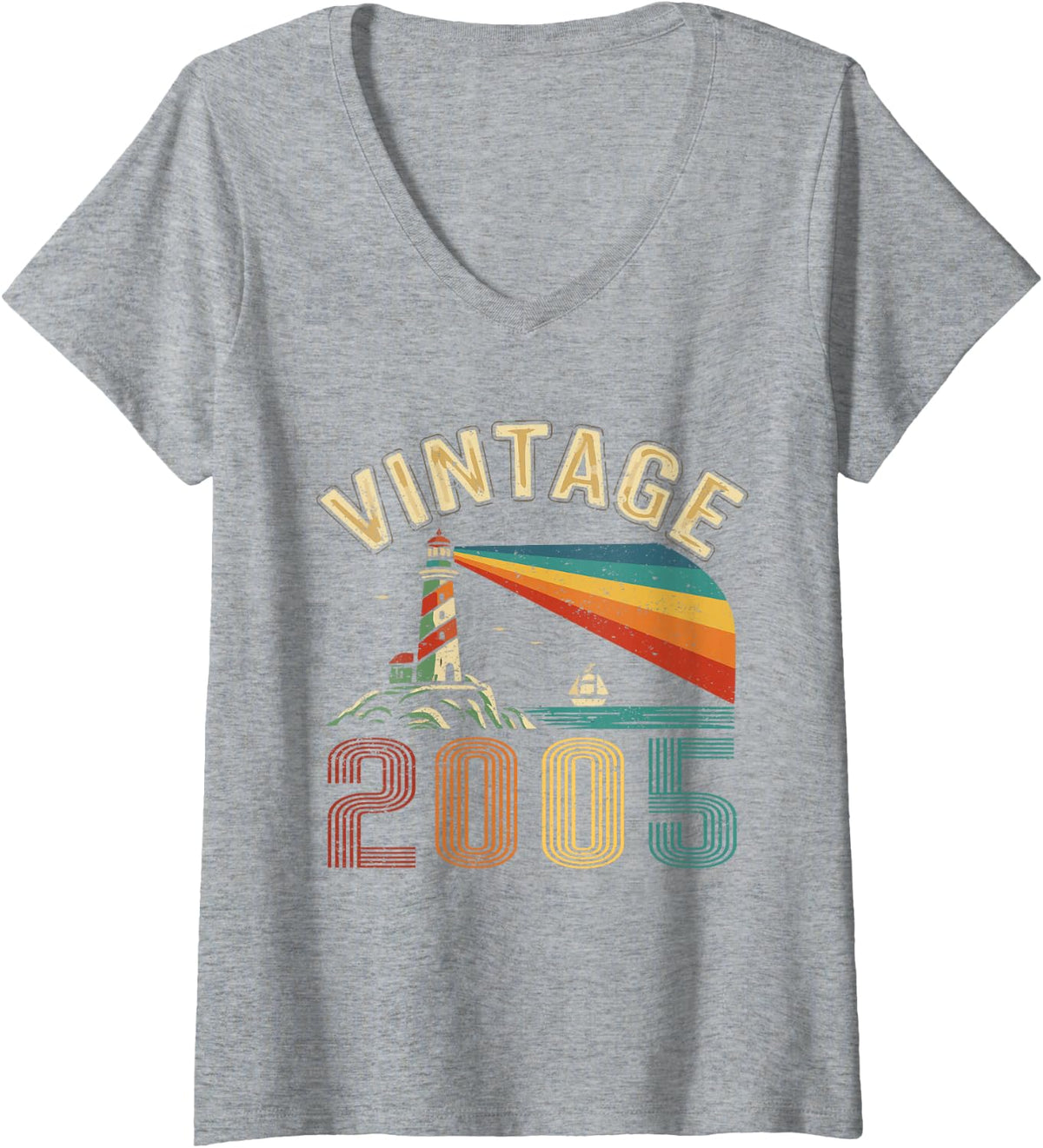 Women's Vintage 2005 Retro Year Classic 2005 Funny Birth of Birthday V-Neck T-Shirt - Heather Grey