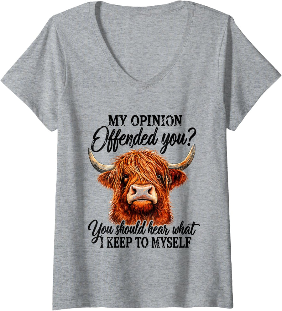 Women's My Opinion Offended You? Hear What I Keep to Myself V-Neck T-Shirt - Heather Grey