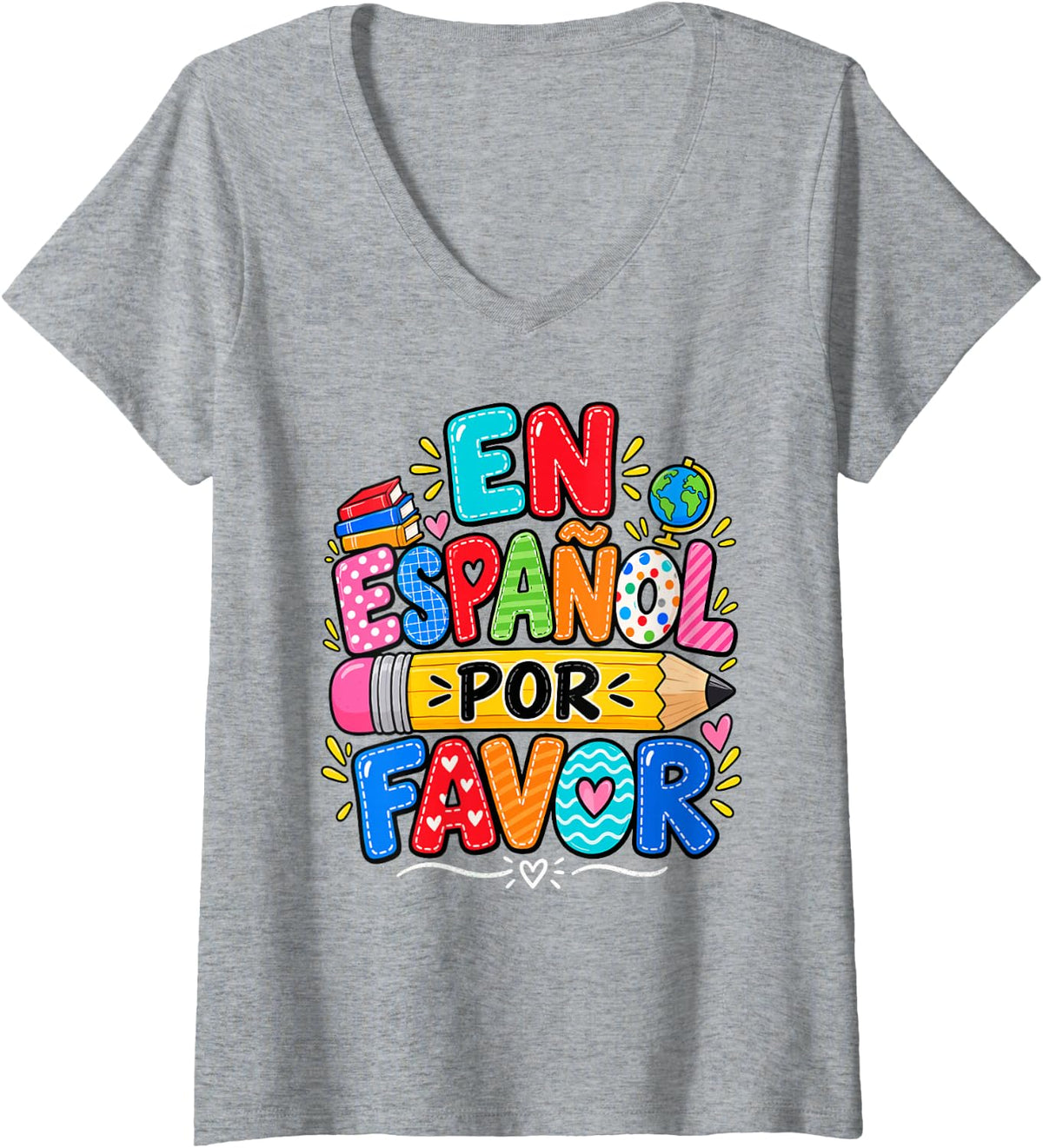 Women's En Español Por Favor Spanish Teacher Back to School V-Neck T-Shirt - Heather Grey