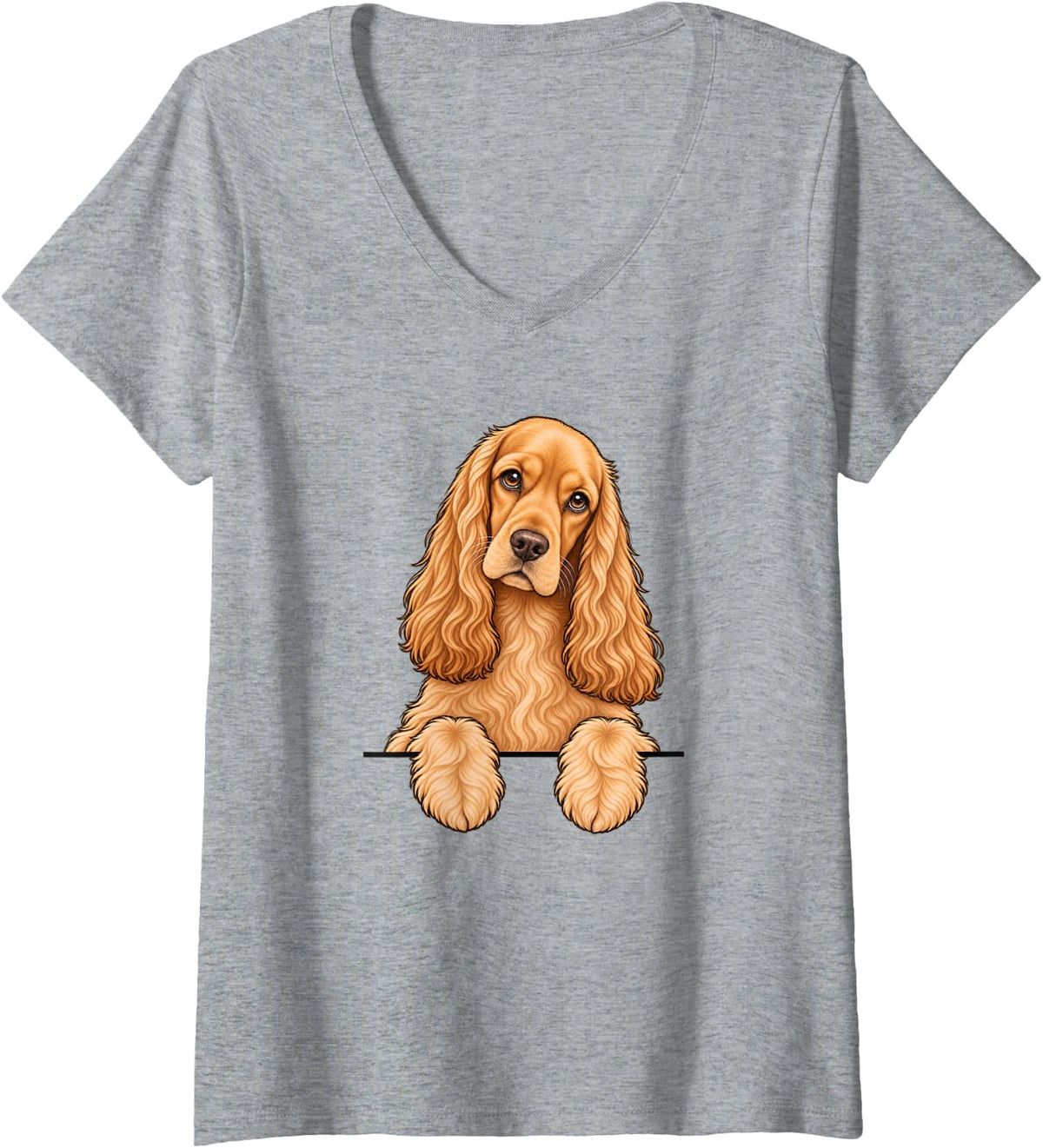 Women's Womens Moms Peeking Pocket English Cocker Spaniel Dog Lover V-Neck T-Shirt - Heather Grey