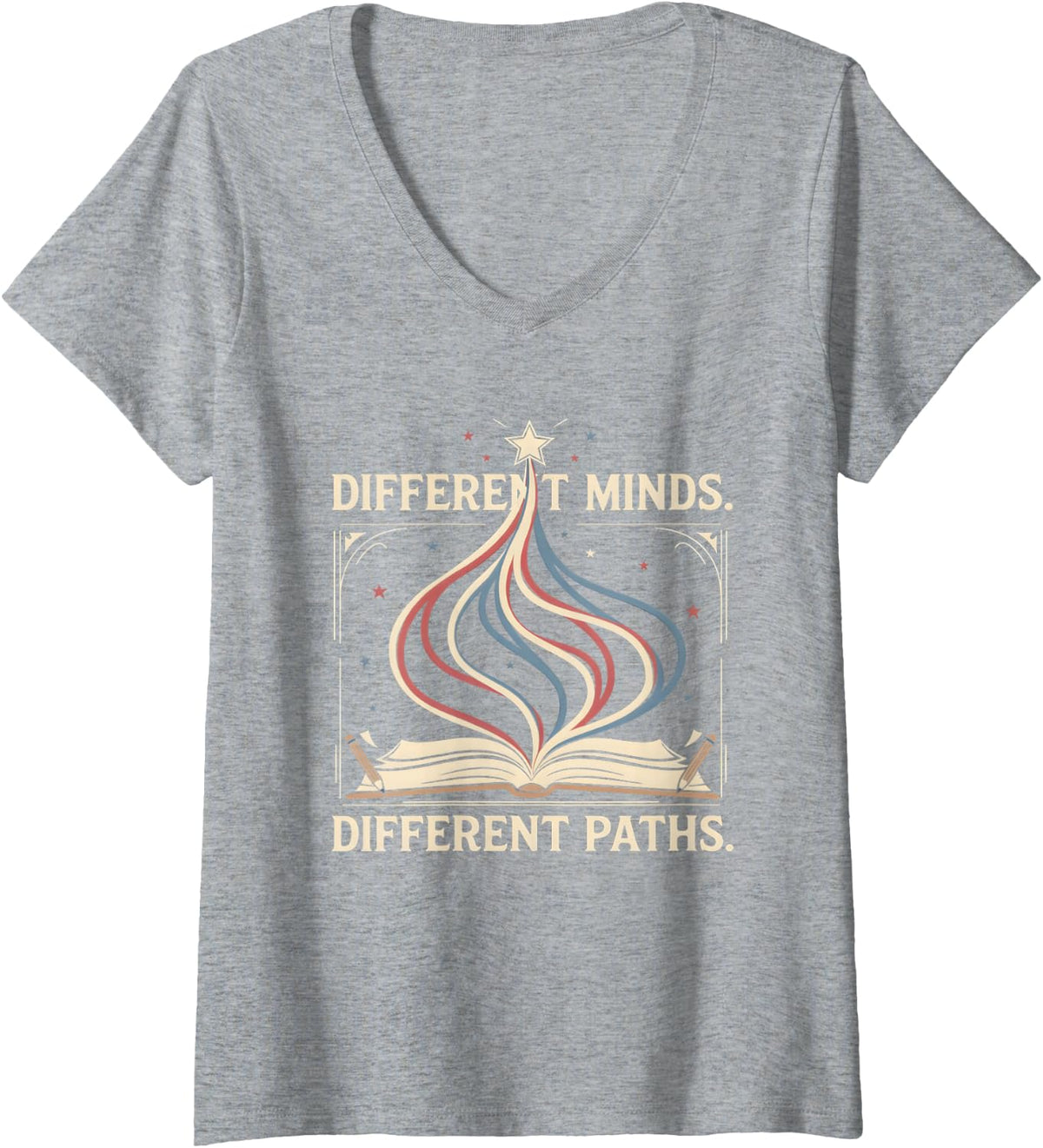 Women's Different Minds Different Paths Dyslexia Awareness V-Neck T-Shirt - Heather Grey