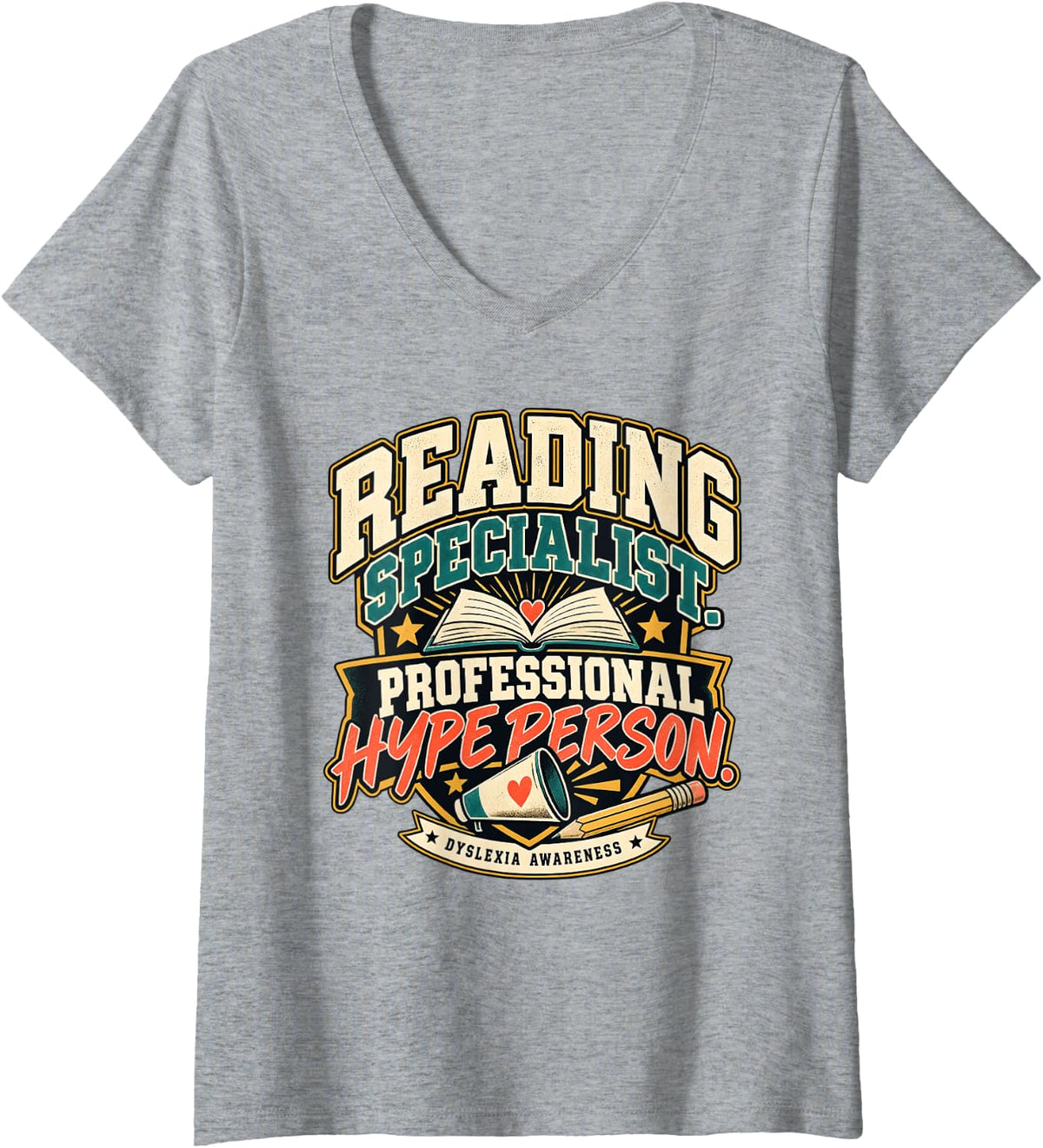 Women's Reading Specialist Professional Hype Person Dyslexia V-Neck T-Shirt - Heather Grey