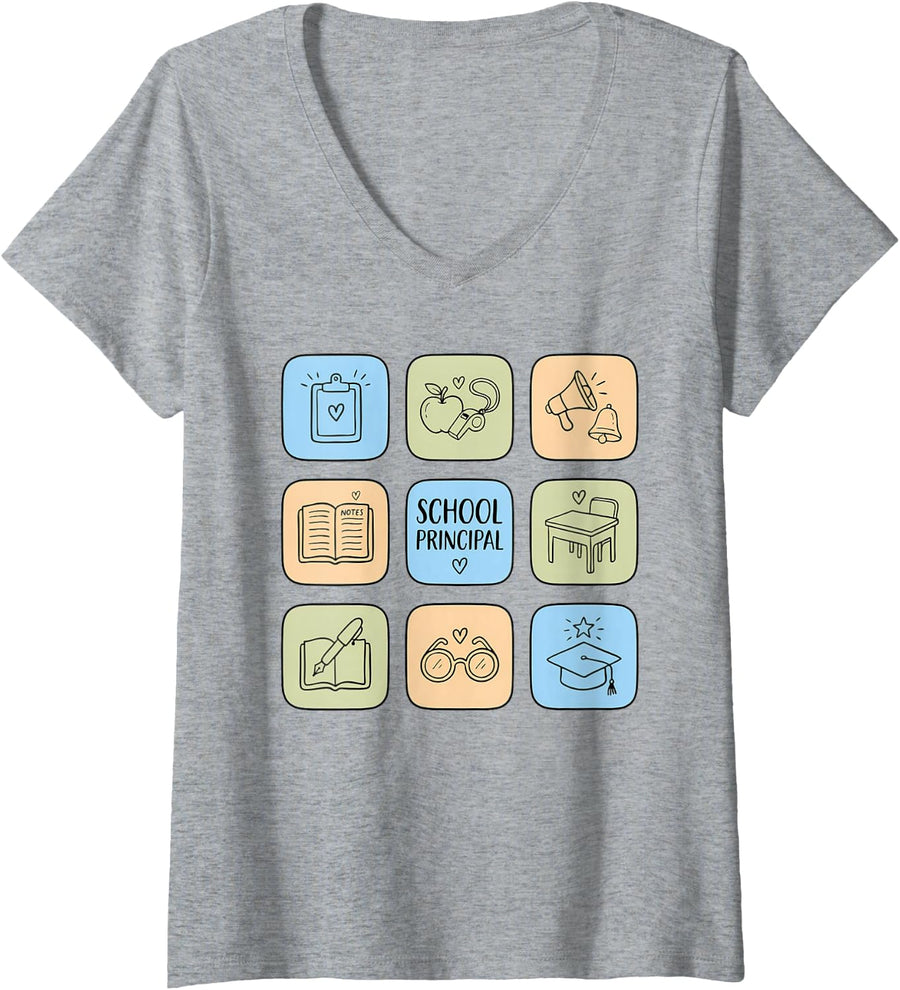 Women's School Principal Administrator Headmaster Leading V-Neck T-Shirt - Heather Grey