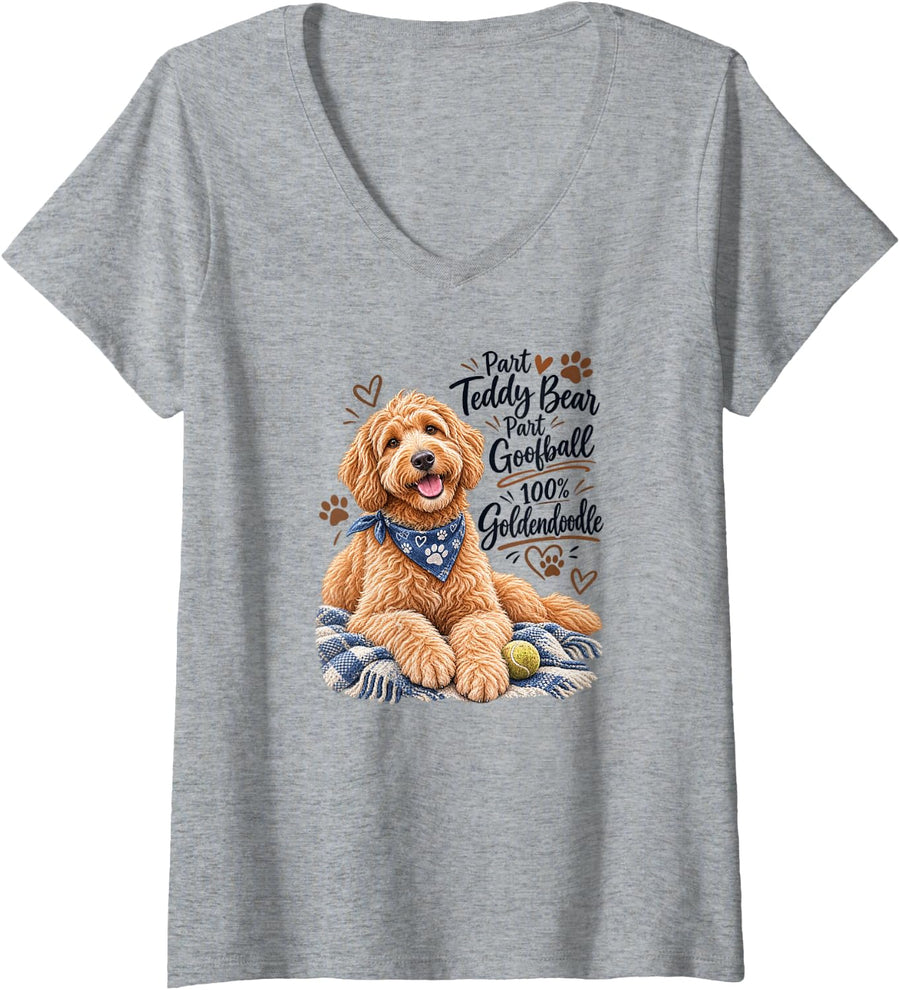 Women's Goldendoodle Dog Part Teddy Bear Part Goofball Pet Owners V-Neck T-Shirt - Heather Grey