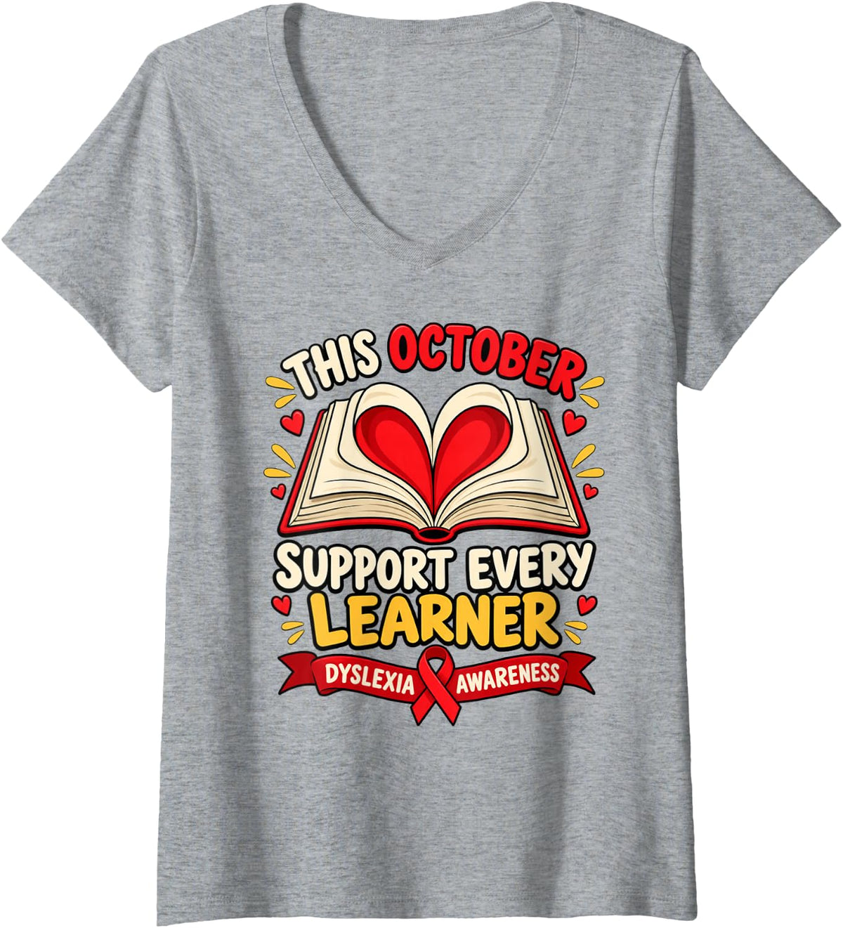 Women's This October Support Every Learner Dyslexia Awareness V-Neck T-Shirt - Heather Grey