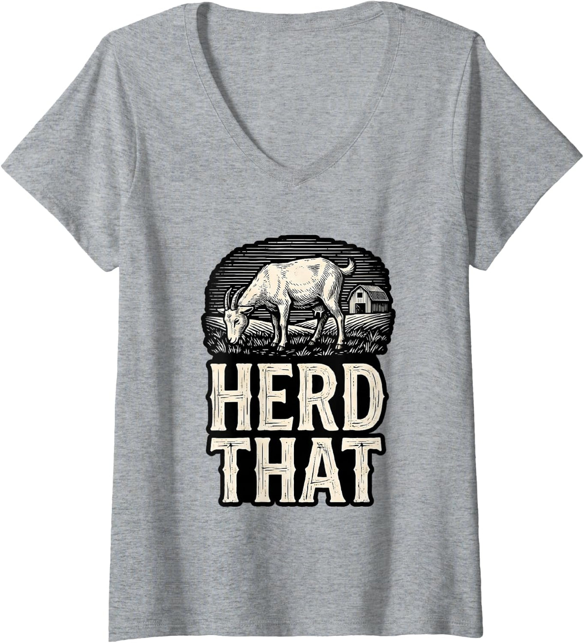 Women's Herd that Funny Farm Animal Goat Lover V-Neck T-Shirt - Heather Grey
