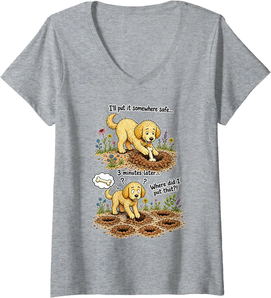 Women's Goldendoodle Mom Dad Dog Meme Where Did I Put that V-Neck T-Shirt - Heather Grey