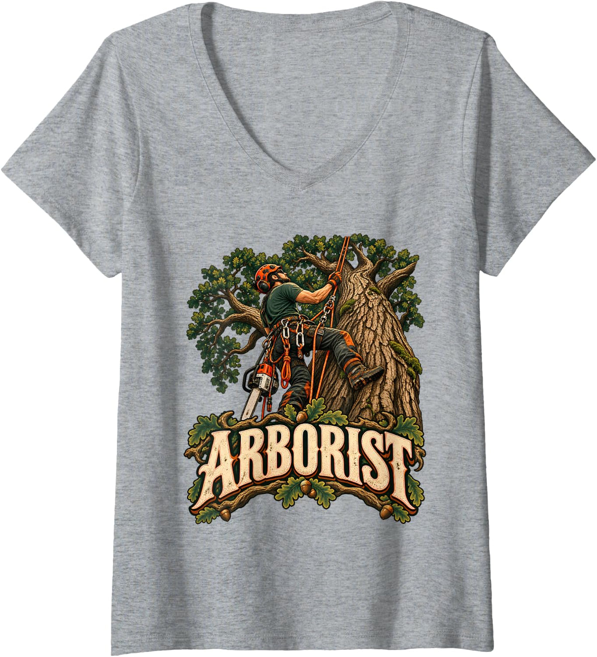 Women's Arborist Professional Tree Climber Oak Tree Climbing V-Neck T-Shirt - Heather Grey
