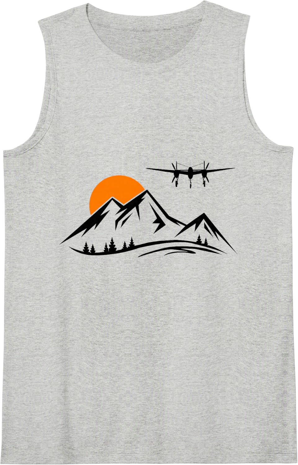 P-38 Lightning On Mountain Sunset WW2 Aircraft Fighter Plane Sleeveless Tank Top - Heather Grey