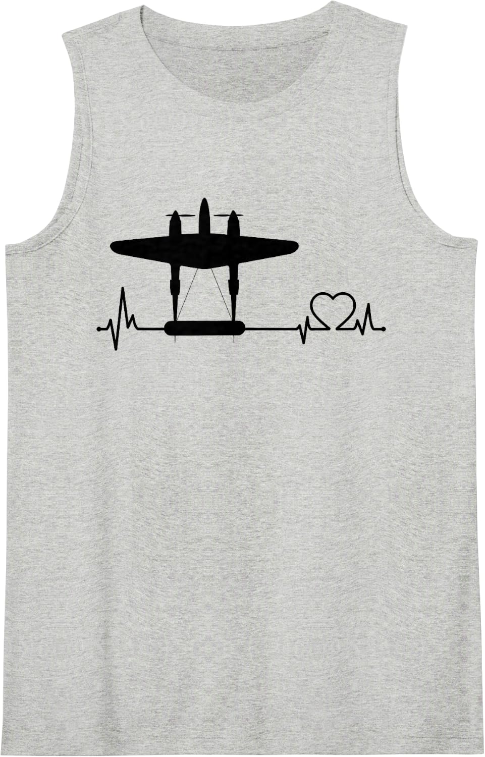 P-38 Lightning WW2 Airplane Heartbeat Military Aircraft Sleeveless Tank Top - Heather Grey