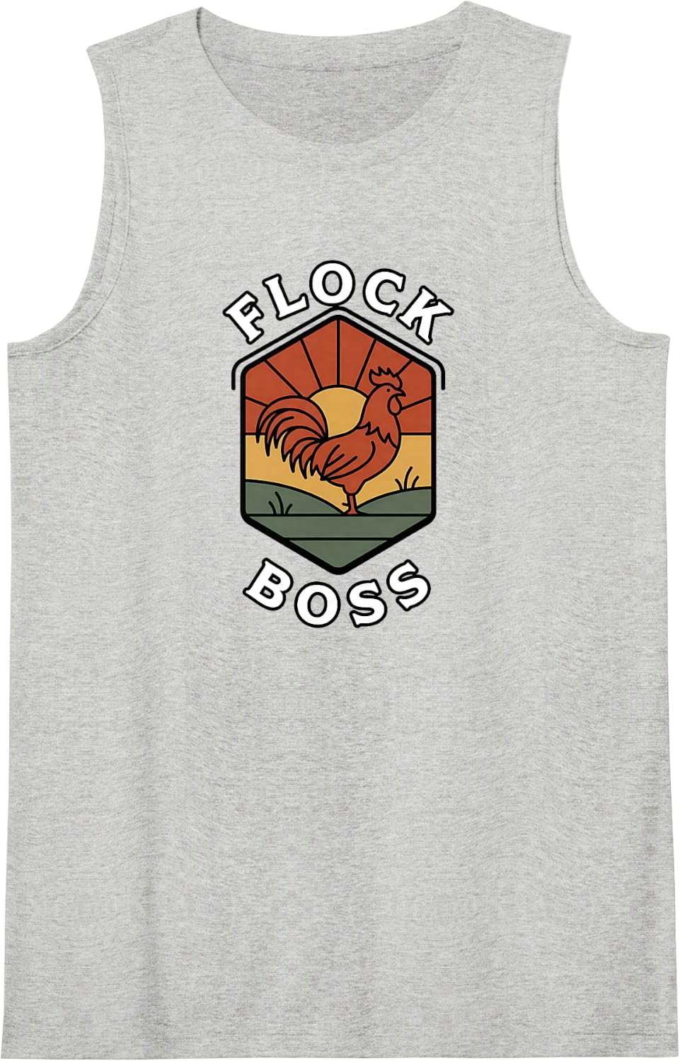 Flock Boss Rooster Backyard Chicken Farmer Retro Badge Sleeveless Tank Top - Heather Grey