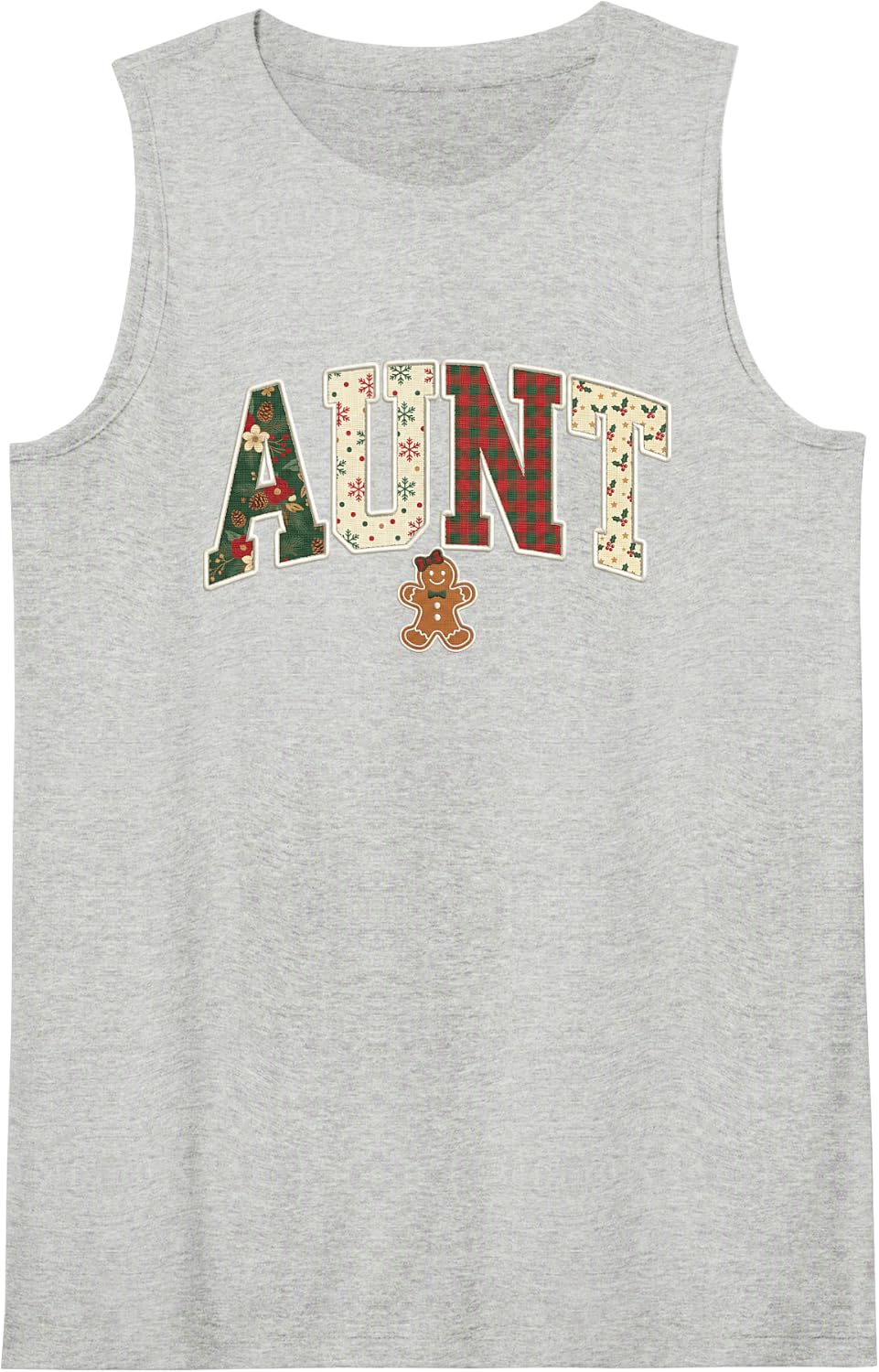 Holiday Christmas Aunt Gingerbread Plaid Pattern Auntie Sleeveless Tank Top - Heather Grey