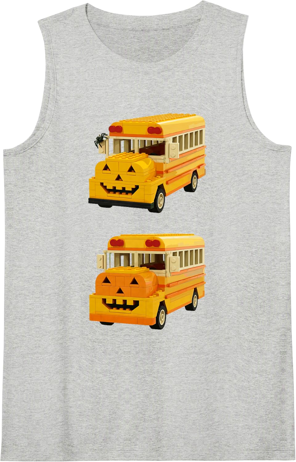 Halloween School Bus Funny Pumpkin Jack O Lantern Driver Sleeveless Tank Top - Heather Grey