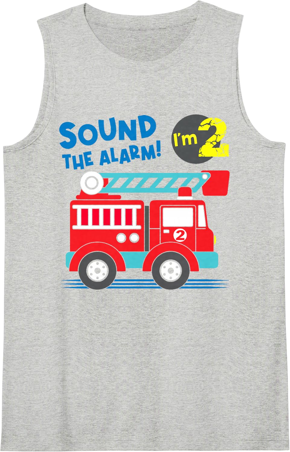 Fire Truck 2nd Birthday Toddler Boy Firefighter 2 Year Old Sleeveless Tank Top - Heather Grey