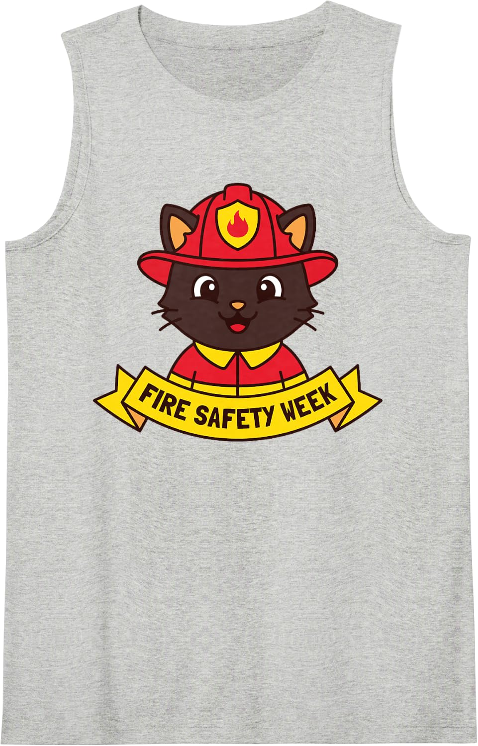 Cute Cat Firefighter Fire Safety Week Awareness Sleeveless Tank Top - Heather Grey