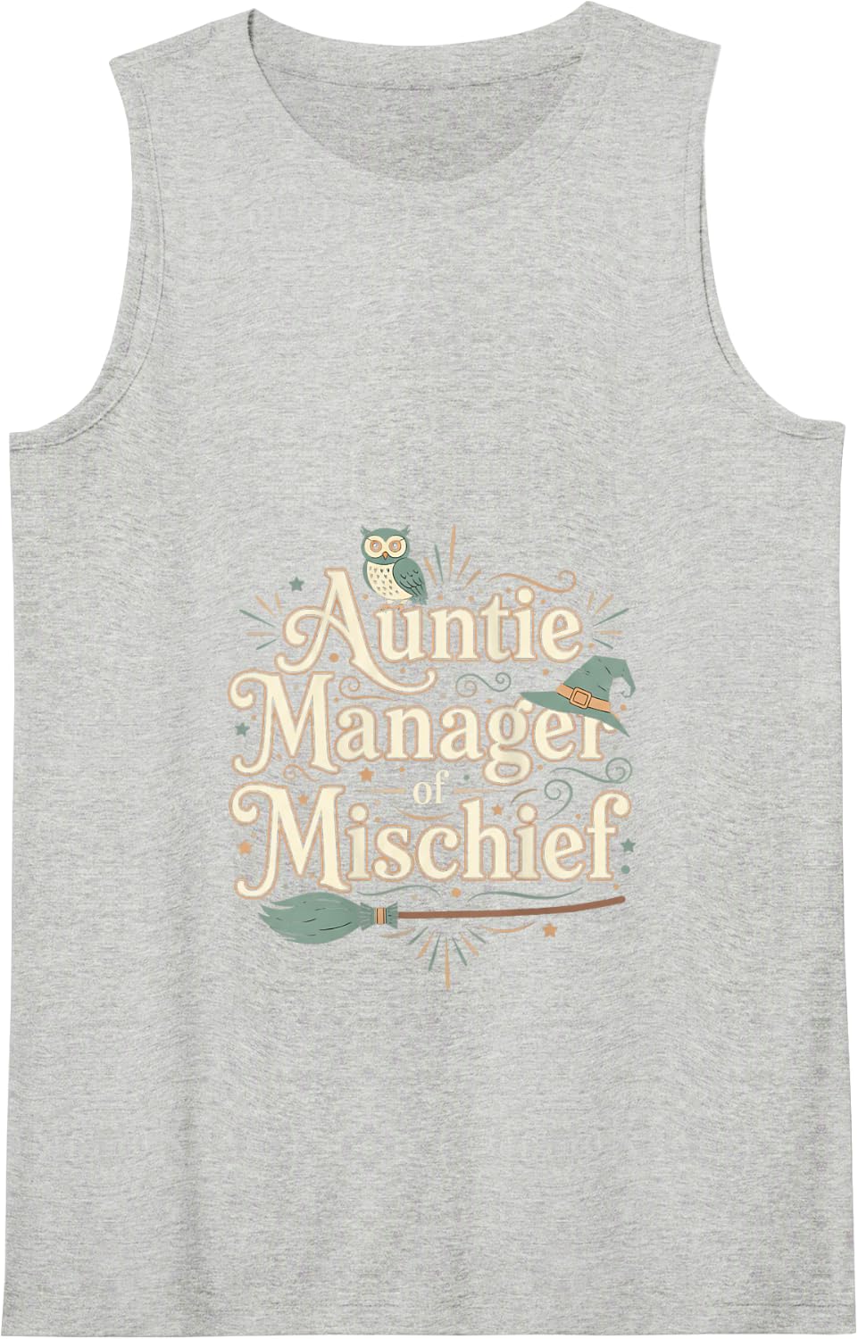 Auntie Manager of Mischief Funny Aunt Witchy Family Humor Tank Top - Heather Grey