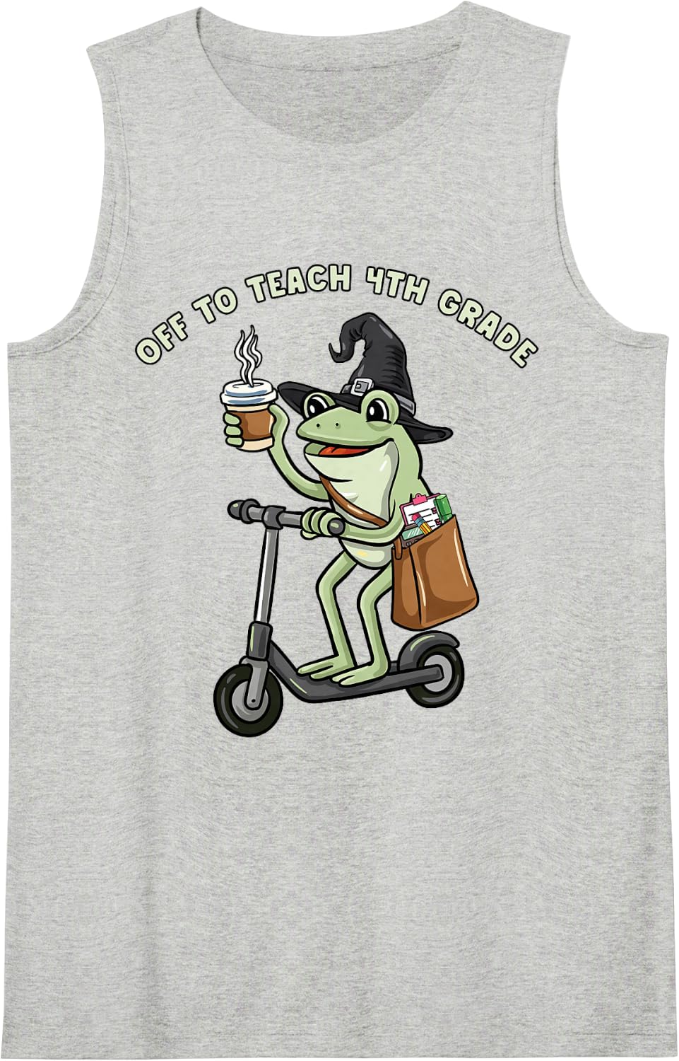 Funny Frog Teacher Off to Teach 4th Grade Student Meme Sleeveless Tank Top - Heather Grey