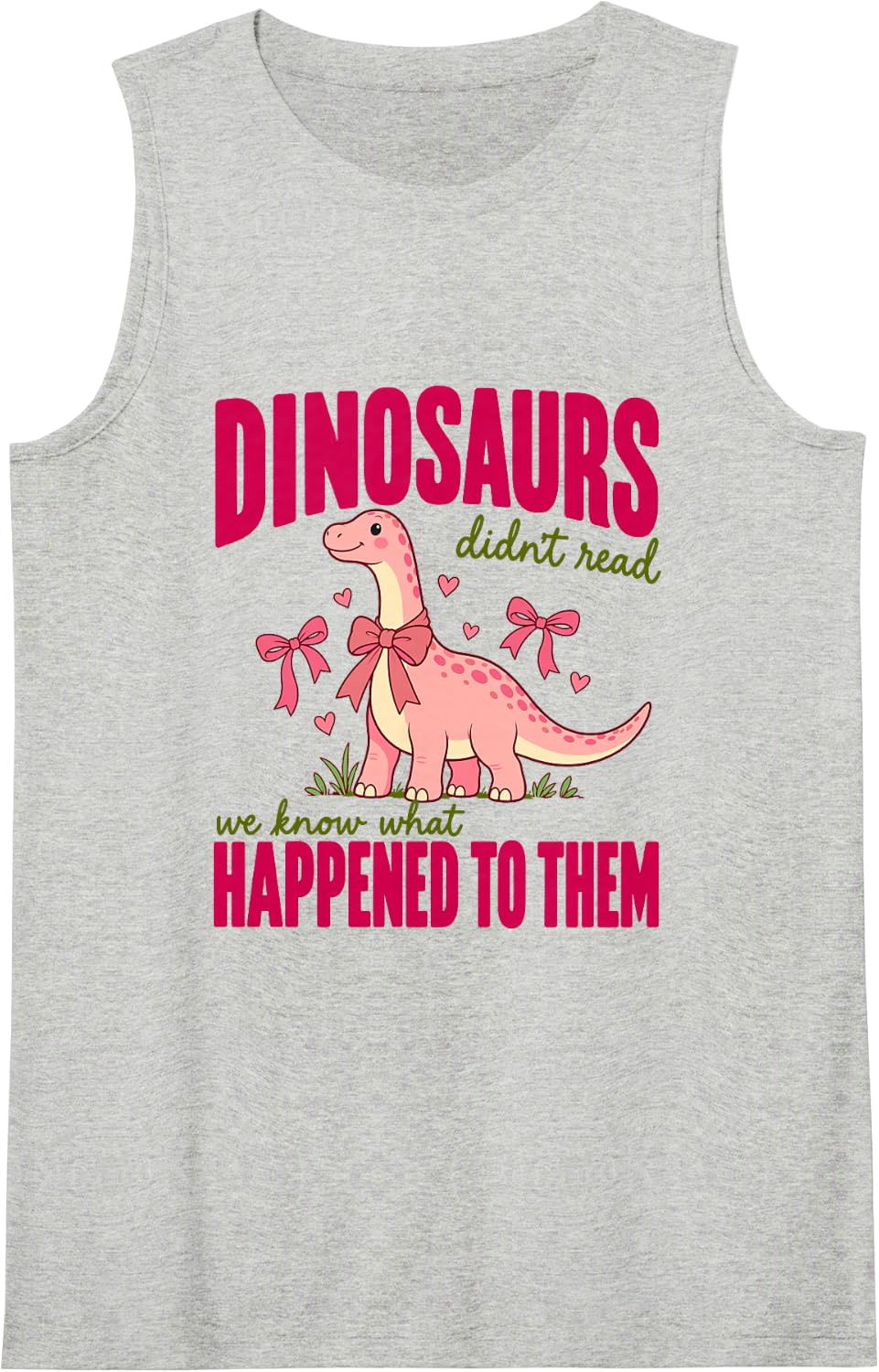 Dinosaurs Didn't Know What Happened to Them Coquette Bow Sleeveless Tank Top - Heather Grey