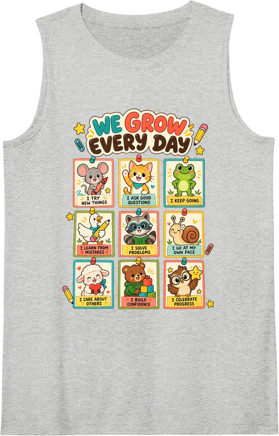We Grow Every Day Funny Teacher Classroom Appreciation Sleeveless Tank Top - Heather Grey