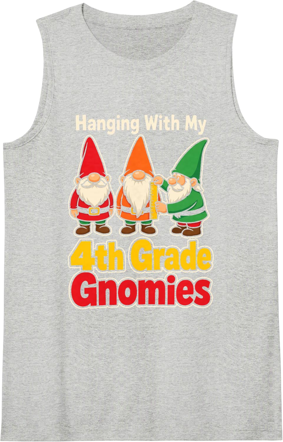 4th Grade Teacher Gnome Hanging with My Gnomies Sleeveless Tank Top - Heather Grey