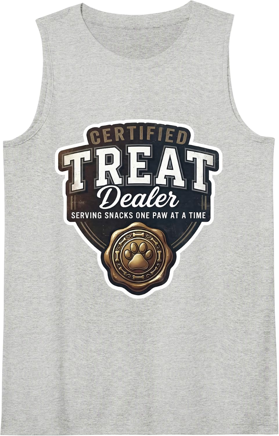 Certified Treat Dealer Funny Dog Cat Owner Mom Dad Pet Lover Sleeveless Tank Top - Heather Grey