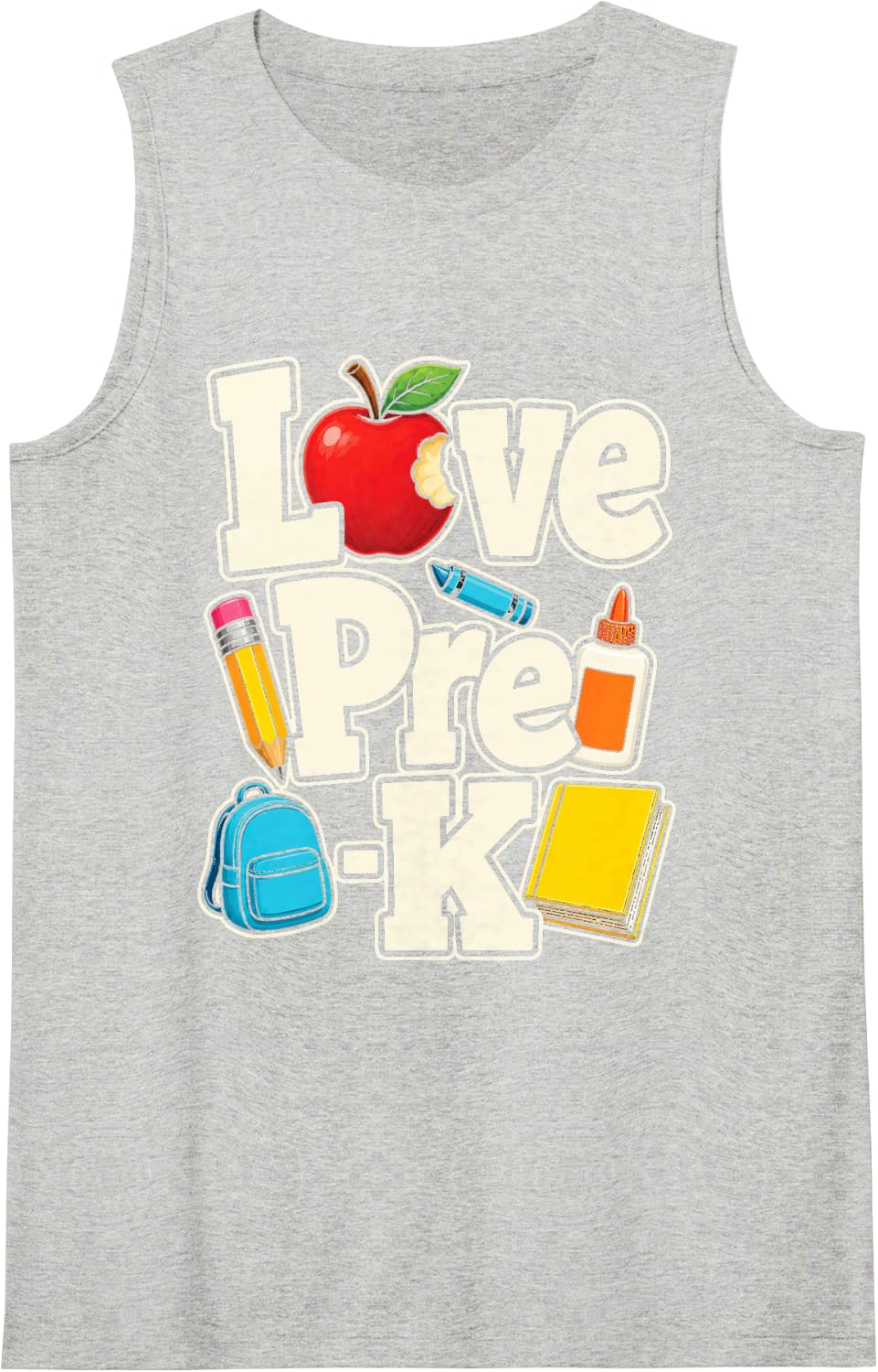 Preschool Teacher Love Pre-K Elementary School Crayons Sleeveless Tank Top - Heather Grey