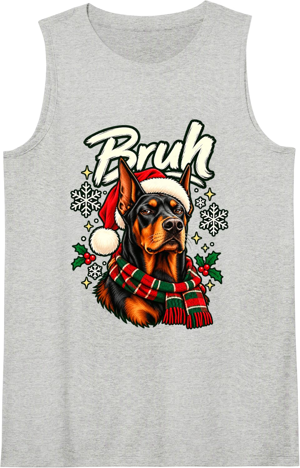 Bruh Doberman Pinscher Grumpy Christmas Dog Sleeveless Tank Top - Heather Grey